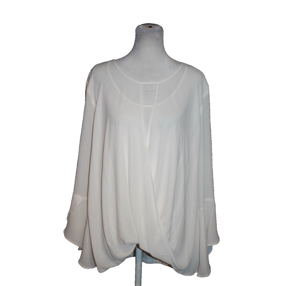 41 Hawthorn White Sutton Bell Sleeve Blouse Top Sheer Layered Size XL NEW